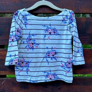 Janie and Jack 3/4 Sleeve Floral Striped Shirt Toddler Size 2T